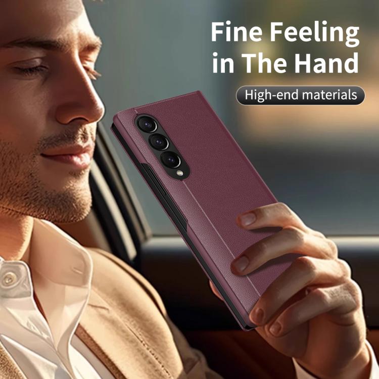 For Samsung Galaxy Z Fold4 Smart View Window Leather Phone Case with Card Slot(Red) For Samsung Galaxy Z Fold4 Smart View Window Leather Phone Case with Card Slot(Red)