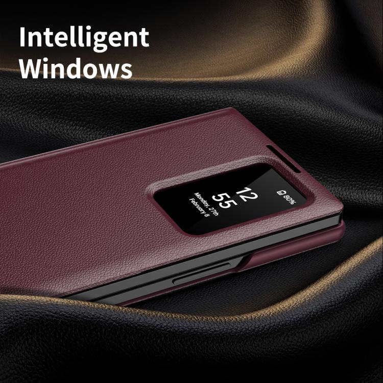 For Samsung Galaxy Z Fold4 Smart View Window Leather Phone Case with Card Slot(Red) For Samsung Galaxy Z Fold4 Smart View Window Leather Phone Case with Card Slot(Red)