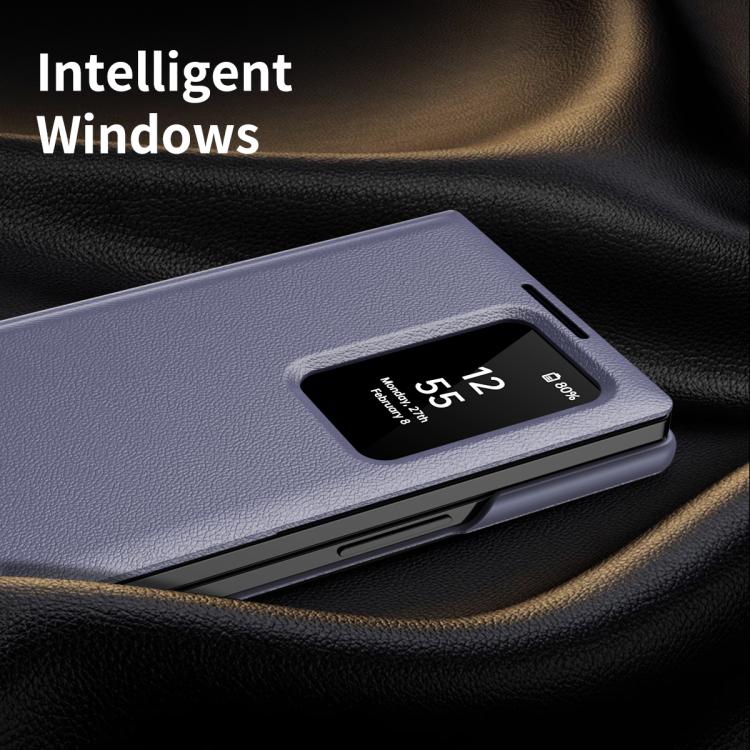 For Samsung Galaxy Z Fold5 5G Smart View Window Leather Phone Case with Card Slot(Purple) For Samsung Galaxy Z Fold5 5G Smart View Window Leather Phone Case with Card Slot(Purple)