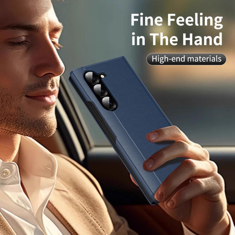 For Samsung Galaxy Z Fold6 5G Smart View Window Leather Phone Case with Card Slot(Blue) For Samsung Galaxy Z Fold6 5G Smart View Window Leather Phone Case with Card Slot(Blue)