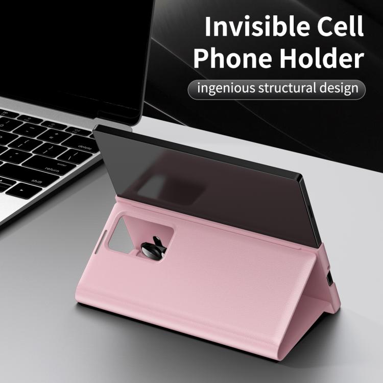 For Samsung Galaxy Z Fold7 5G Smart View Window Leather Phone Case with Card Slot(Pink)