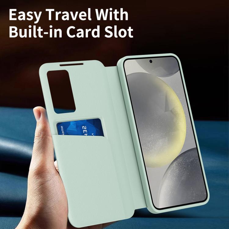 For Galaxy S26 Ultra 5G Smart View Window Leather Phone Case with Card Slot(Green)