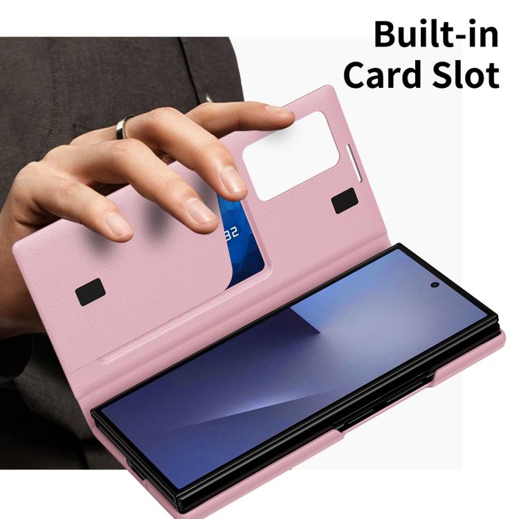 For Galaxy Z TriFold Smart View Window Leather Phone Case with Card Slot(Pink)