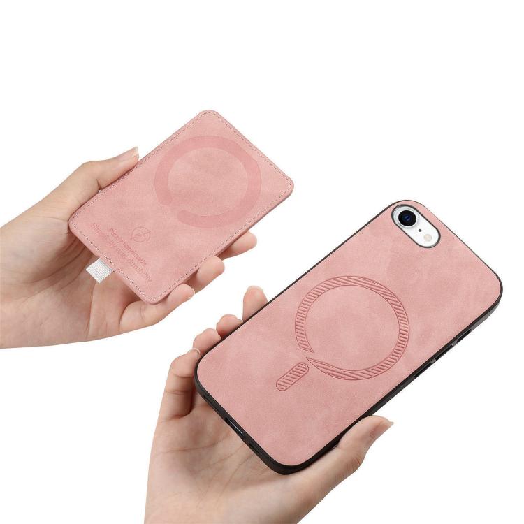 For iPhone 7 / 8 / SE 2022 Retro Cross Leather Ring Side Insert Card Bag MagSafe Phone Case(Pink) For iPhone 7 / 8 / SE 2022 Retro Cross Leather Ring Side Insert Card Bag MagSafe Phone Case(Pink)