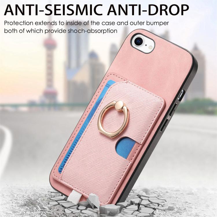 For iPhone 7 / 8 / SE 2022 Retro Cross Leather Ring Side Insert Card Bag MagSafe Phone Case(Pink) For iPhone 7 / 8 / SE 2022 Retro Cross Leather Ring Side Insert Card Bag MagSafe Phone Case(Pink)