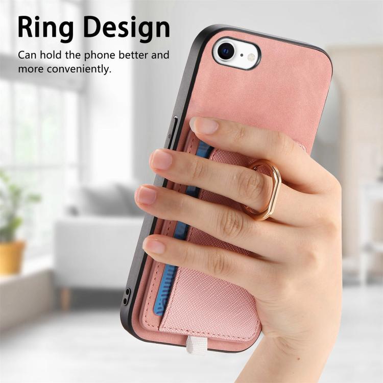 For iPhone 7 / 8 / SE 2022 Retro Cross Leather Ring Side Insert Card Bag MagSafe Phone Case(Pink) For iPhone 7 / 8 / SE 2022 Retro Cross Leather Ring Side Insert Card Bag MagSafe Phone Case(Pink)