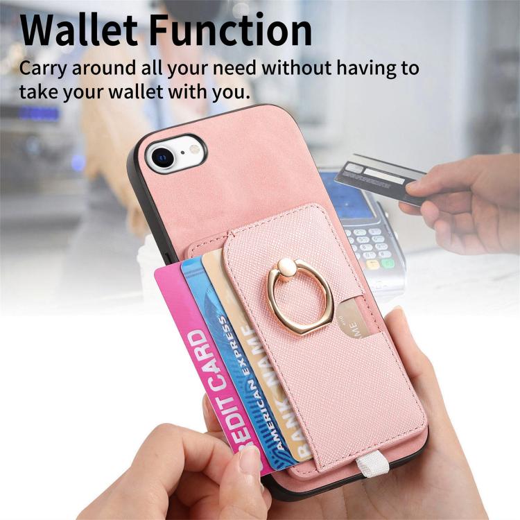 For iPhone 7 / 8 / SE 2022 Retro Cross Leather Ring Side Insert Card Bag MagSafe Phone Case(Pink) For iPhone 7 / 8 / SE 2022 Retro Cross Leather Ring Side Insert Card Bag MagSafe Phone Case(Pink)