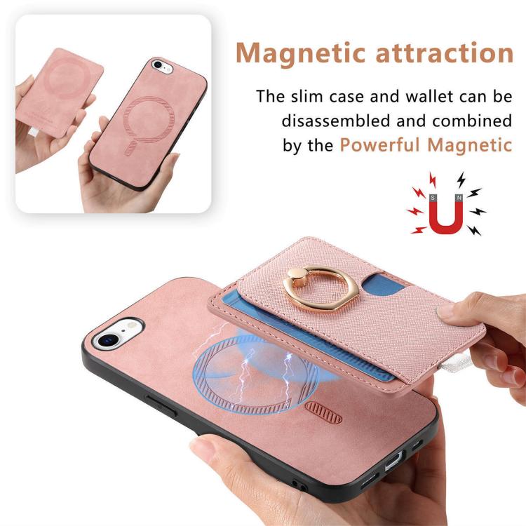 For iPhone 7 / 8 / SE 2022 Retro Cross Leather Ring Side Insert Card Bag MagSafe Phone Case(Pink) For iPhone 7 / 8 / SE 2022 Retro Cross Leather Ring Side Insert Card Bag MagSafe Phone Case(Pink)
