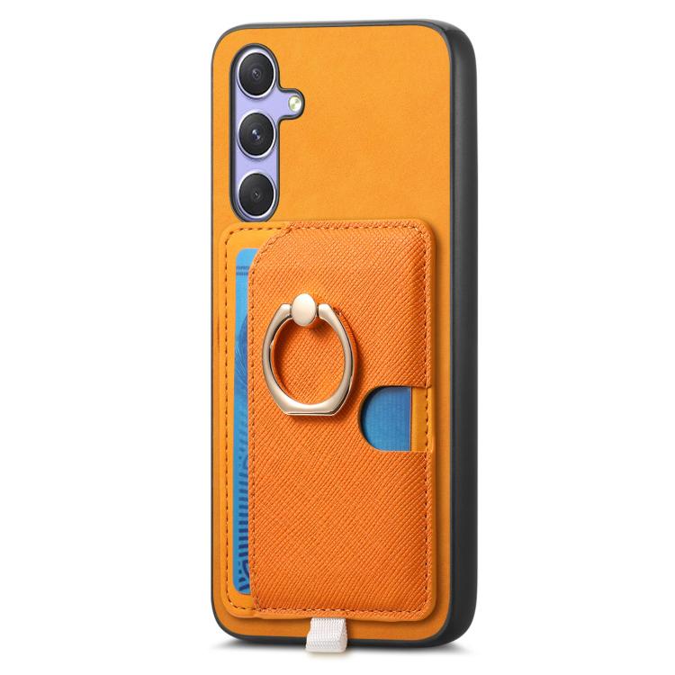 For Samsung Galaxy S23+ 5G Retro Cross Leather Ring Side Insert Card Bag MagSafe Phone Case(Yellow) For Samsung Galaxy S23+ 5G Retro Cross Leather Ring Side Insert Card Bag MagSafe Phone Case(Yellow)