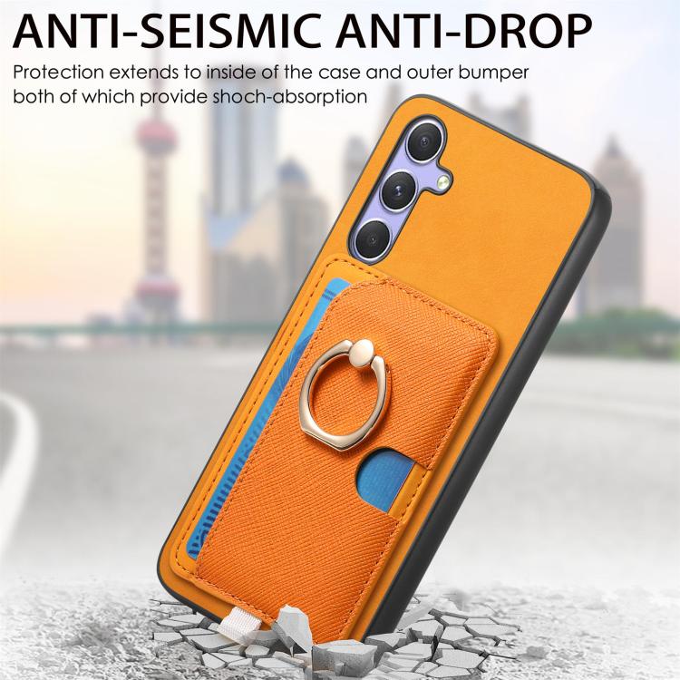 For Samsung Galaxy S23+ 5G Retro Cross Leather Ring Side Insert Card Bag MagSafe Phone Case(Yellow) For Samsung Galaxy S23+ 5G Retro Cross Leather Ring Side Insert Card Bag MagSafe Phone Case(Yellow)