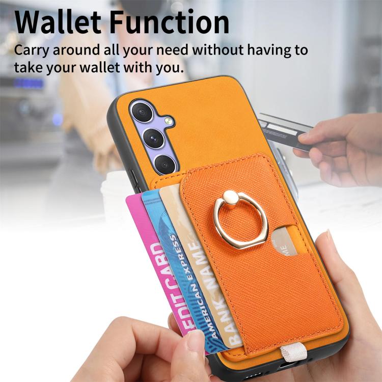 For Samsung Galaxy S23+ 5G Retro Cross Leather Ring Side Insert Card Bag MagSafe Phone Case(Yellow) For Samsung Galaxy S23+ 5G Retro Cross Leather Ring Side Insert Card Bag MagSafe Phone Case(Yellow)