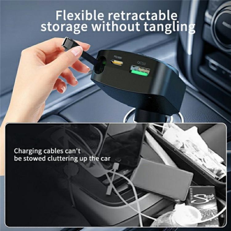 K38 Retractable Cable USB + Type-C Car Charger PD 30W Fast Charging Cigarette Lighter Adapter K38 Retractable Cable USB + Type-C Car Charger PD 30W Fast Charging Cigarette Lighter Adapter