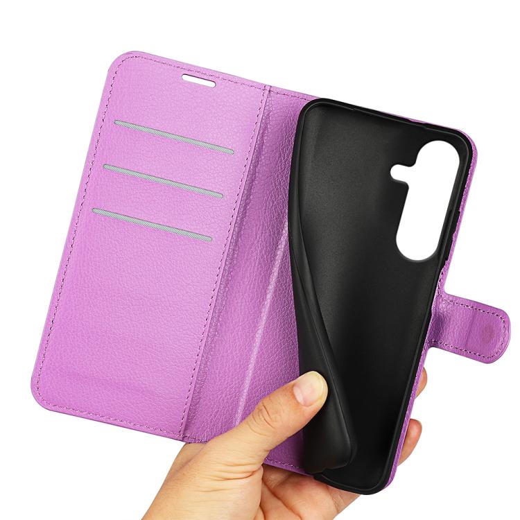 For Samsung Galaxy S25+ 5G Litchi Texture Horizontal Flip Leather Phone Case with Holder(Purple)