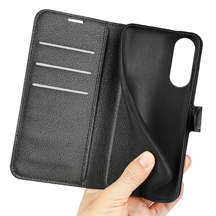 For Samsung Galaxy S25 Edge 5G Litchi Texture Horizontal Flip Leather Phone Case with Holder(Black)