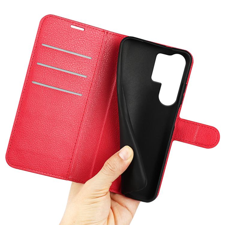 For Samsung Galaxy S25 Ultra 5G Litchi Texture Horizontal Flip Leather Phone Case with Holder(Red)