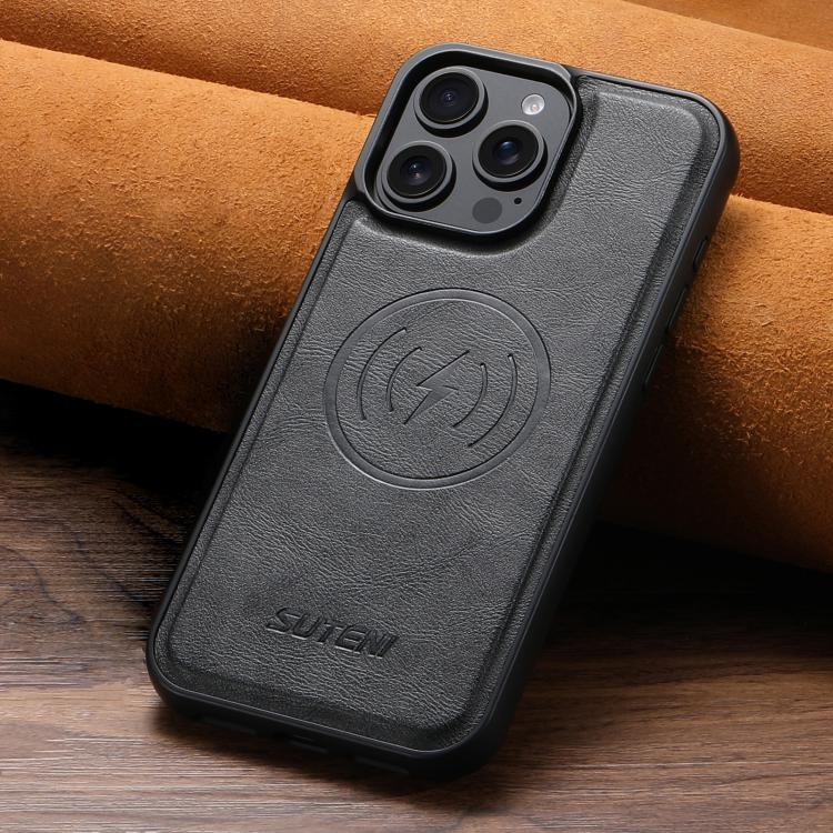 For iPhone 17 Pro Max Suteni G5 Cowhide Leather MagSafe Magnetic Phone Case(Black) - 1