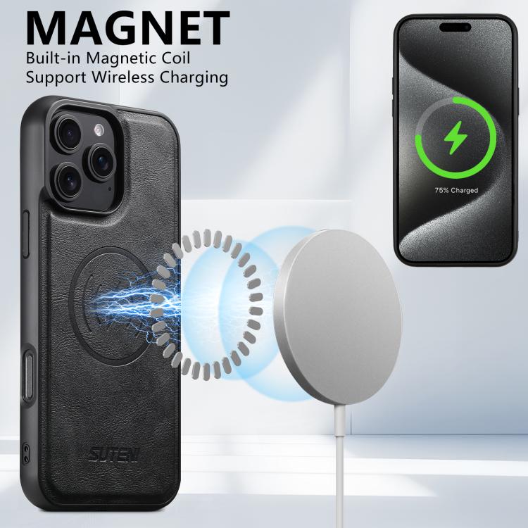 For iPhone 17 Pro Max Suteni G5 Cowhide Leather MagSafe Magnetic Phone Case(Black) - 2