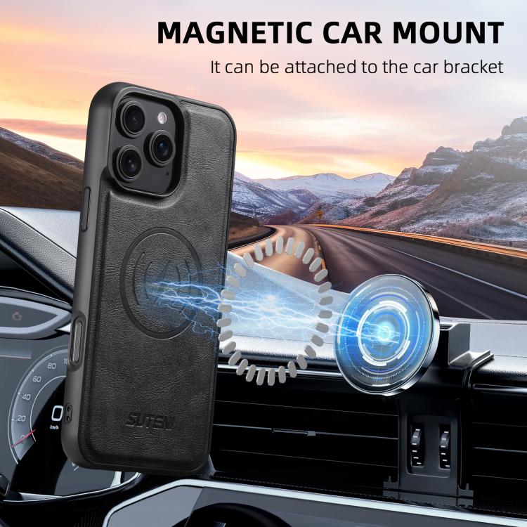 For iPhone 17 Pro Max Suteni G5 Cowhide Leather MagSafe Magnetic Phone Case(Black) - 3
