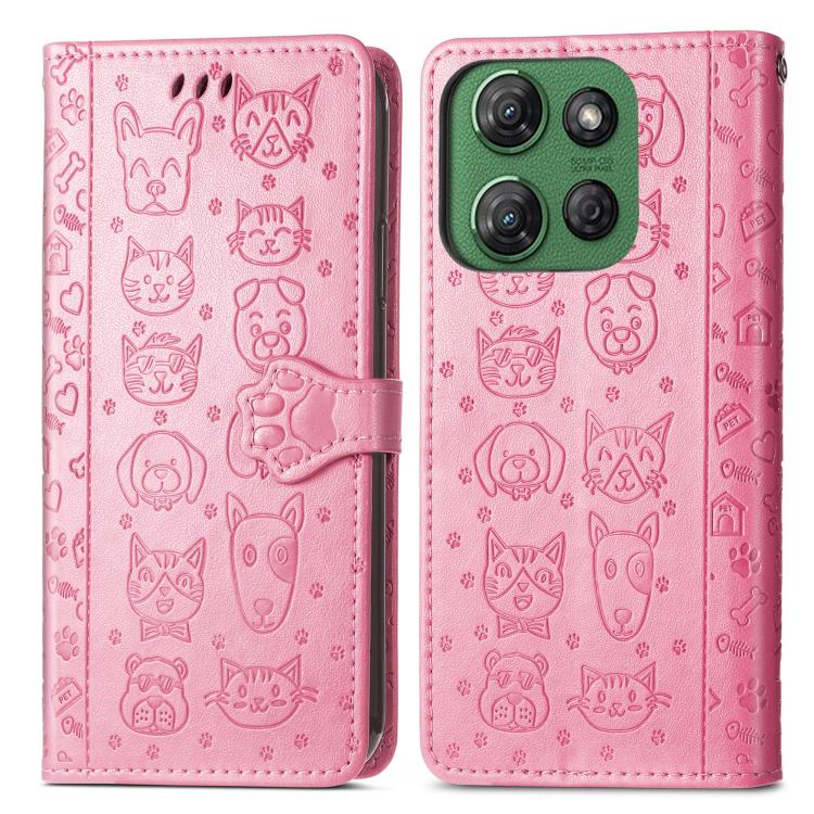 For Motorola Moto G Power 2025 Cat and Dog Embossed Leather Phone