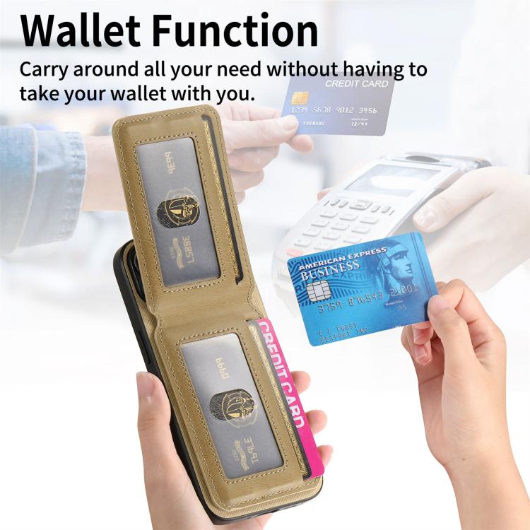 For Samsung Galaxy S24 Ultra 5G Twill Fabric Leather Vertical Flip RFID Card Bag Phone Case(Khaki)
