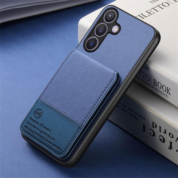 For Samsung Galaxy A57 5G Twill Fabric Leather Vertical Flip RFID Card Bag Phone Case(Blue)