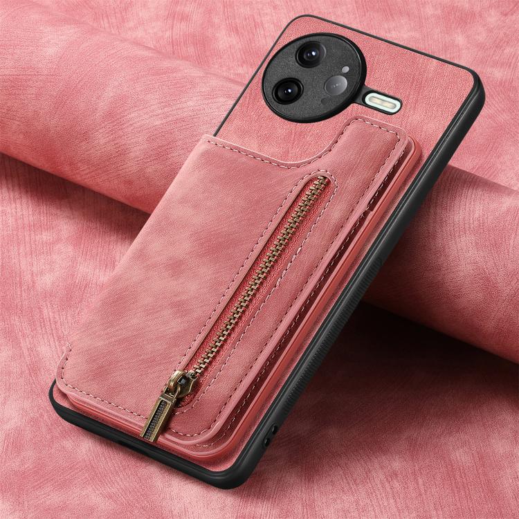 For Redmi K80 Pro / Poco F7 Ultra Retro Leather Zipper Wallet Back Phone Case(Pink)