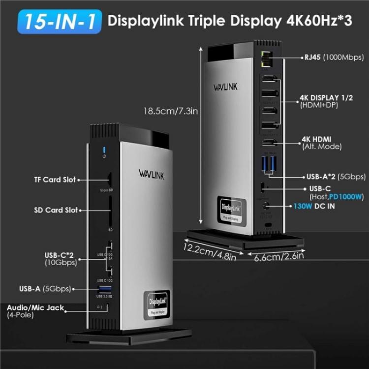 WAVLINK ドッキングステーション UG69PD13PRO Universal DisplayLink Docking Station:WL-UG69PD13PRO