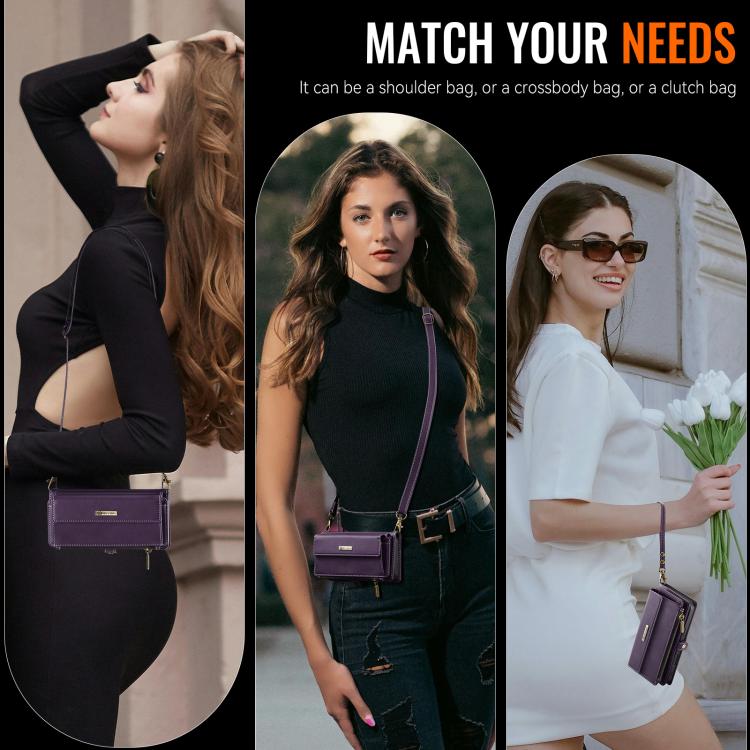 For Samsung Galaxy S22 5G CaseMe C39 RFID Blocking Zipper Wallet Leather Phone Case with Crossbody Strap(Purple)