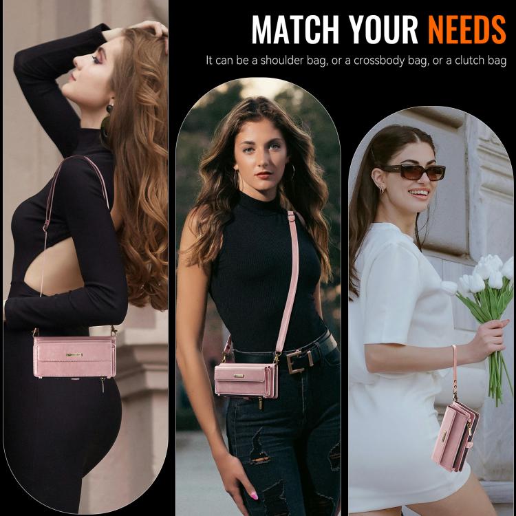 For Samsung Galaxy A52 CaseMe C39 RFID Blocking Zipper Wallet Leather Phone Case with Crossbody Strap(Pink)