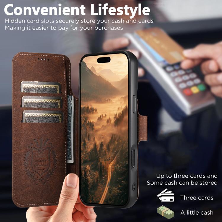 For iPhone 18 Pro Max Suteni Q05 2-in-1 Multi-function MagSafe Wallet Litchi Leather Phone Case(Brown)