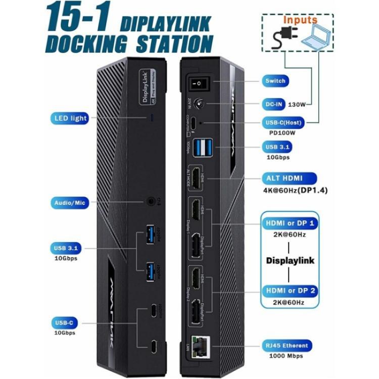 WAVLINK UG63PD25 15 in 1 DisplayLink ドッキングステーション