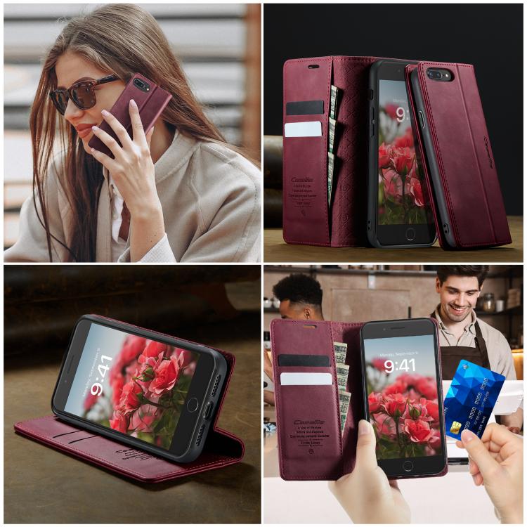 For iPhone 7 Plus / 8 Plus CaseMe 033 Calf Leather Lining Microfibre RFID Blocking Phone Case(Red)