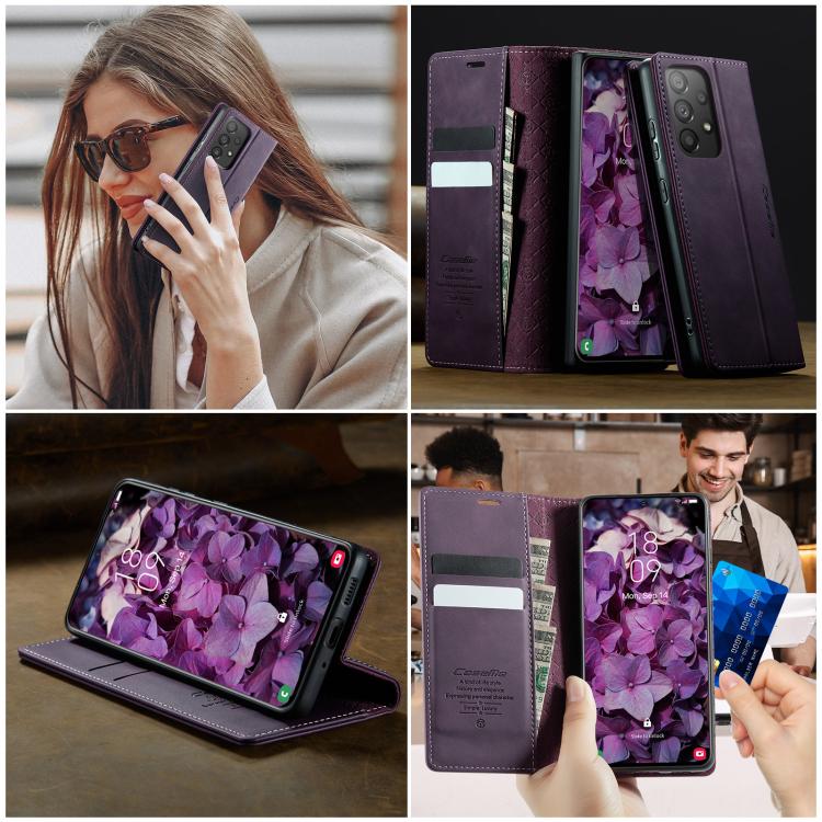 For Samsung Galaxy A33 5G CaseMe 033 Calf Leather Lining Microfibre RFID Blocking Phone Case(Purple)