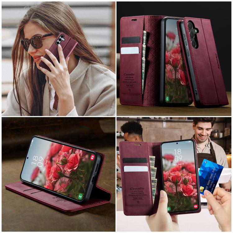 For Samsung Galaxy S24 / S25 5G CaseMe 033 Calf Leather Lining Microfibre RFID Blocking Phone Case(Red)