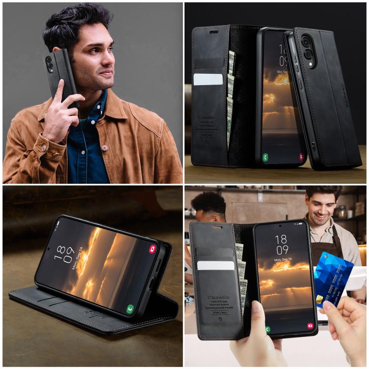 For Samsung Galaxy S25 Edge CaseMe 033 Calf Leather Lining Microfibre RFID Blocking Phone Case(Black)