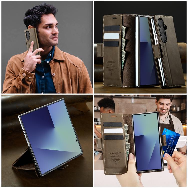For Samsung Galaxy Z Fold7 5G CaseMe 033 Calf Leather Lining Microfibre RFID Blocking Phone Case(Coffee)