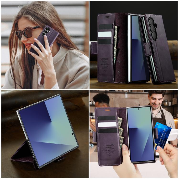 For Samsung Galaxy Z Fold7 5G CaseMe 033 Calf Leather Lining Microfibre RFID Blocking Phone Case(Purple)