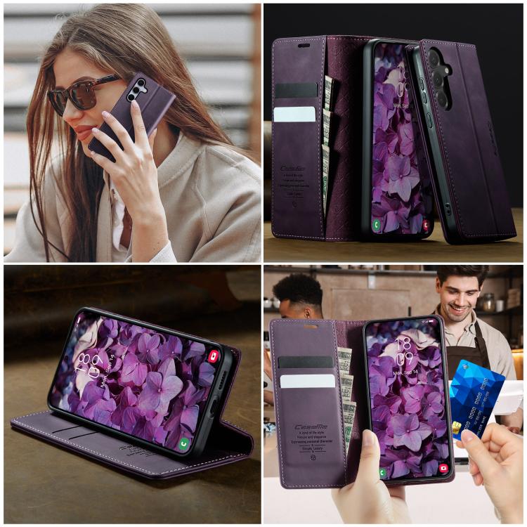 For Samsung Galaxy S25 FE 5G CaseMe 033 Calf Leather Lining Microfibre RFID Blocking Phone Case(Purple)