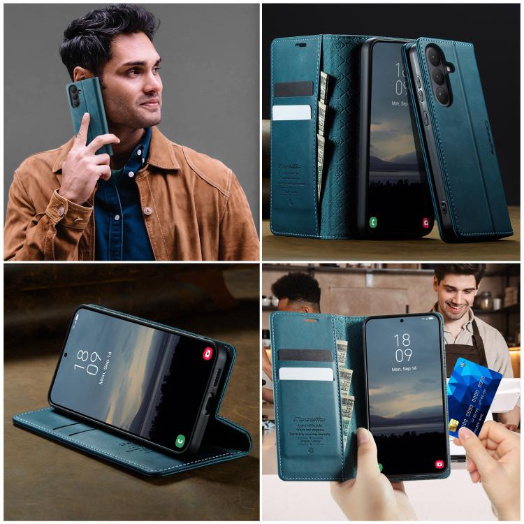 For Samsung Galaxy S26 5G CaseMe 033 Calf Leather Lining Microfibre RFID Blocking Phone Case(Green)