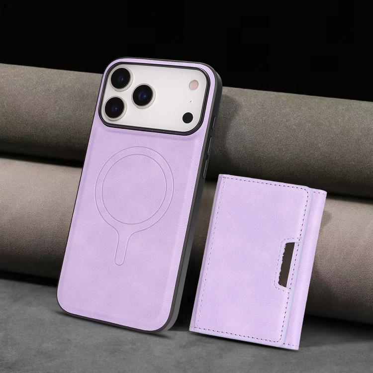 For iPhone 17 Pro Kalebol Strong Magnetic MagSafe Tri-Fold Wallet Leather Phone Case(Purple)