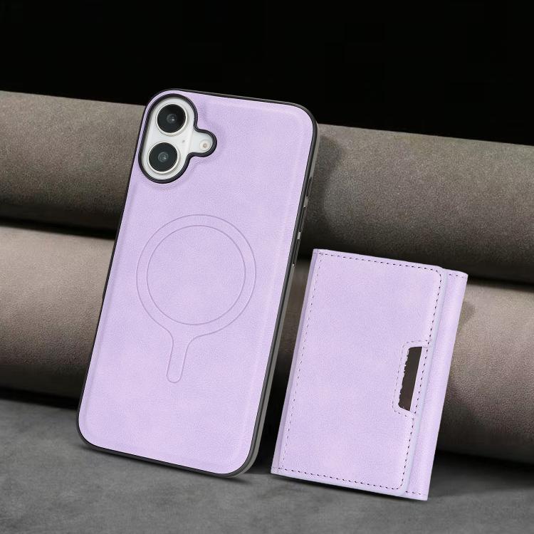 For iPhone 17 Kalebol Strong Magnetic MagSafe Tri-Fold Wallet Leather Phone Case(Purple)