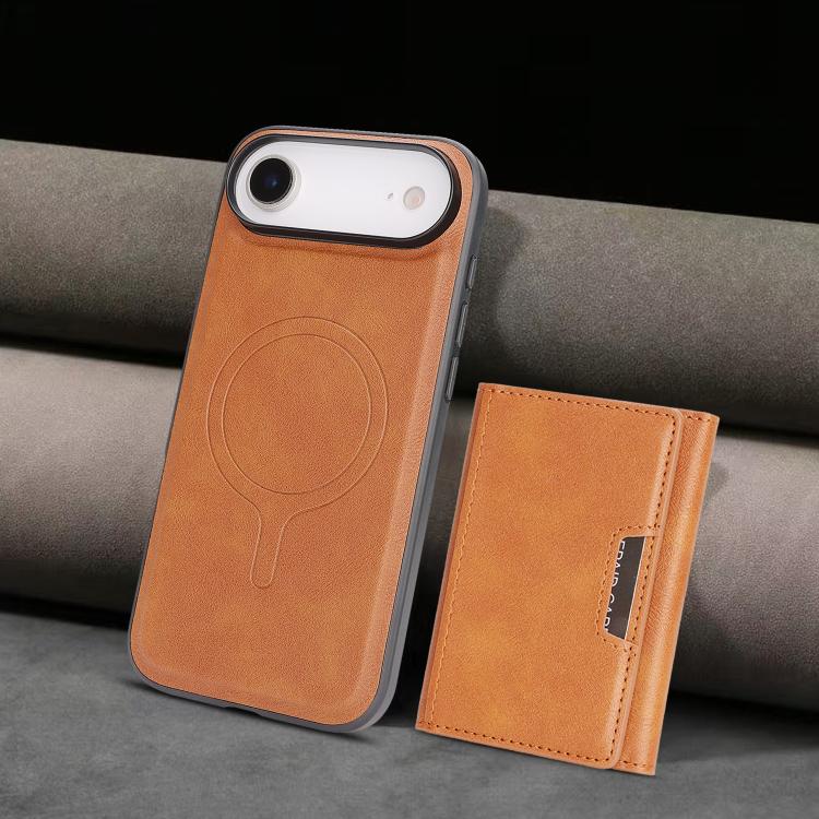 For iPhone 17 Air Kalebol Strong Magnetic MagSafe Tri-Fold Wallet Leather Phone Case(Brown)