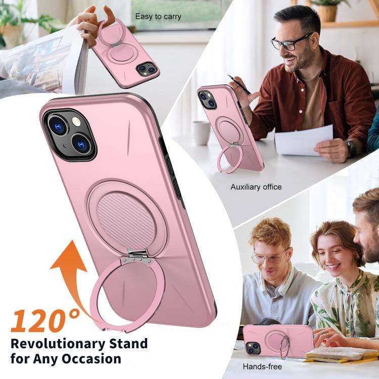 For iPhone 14 Kalebol Magnetic MagSafe Rotation Holder PC Phone Case(Pink)