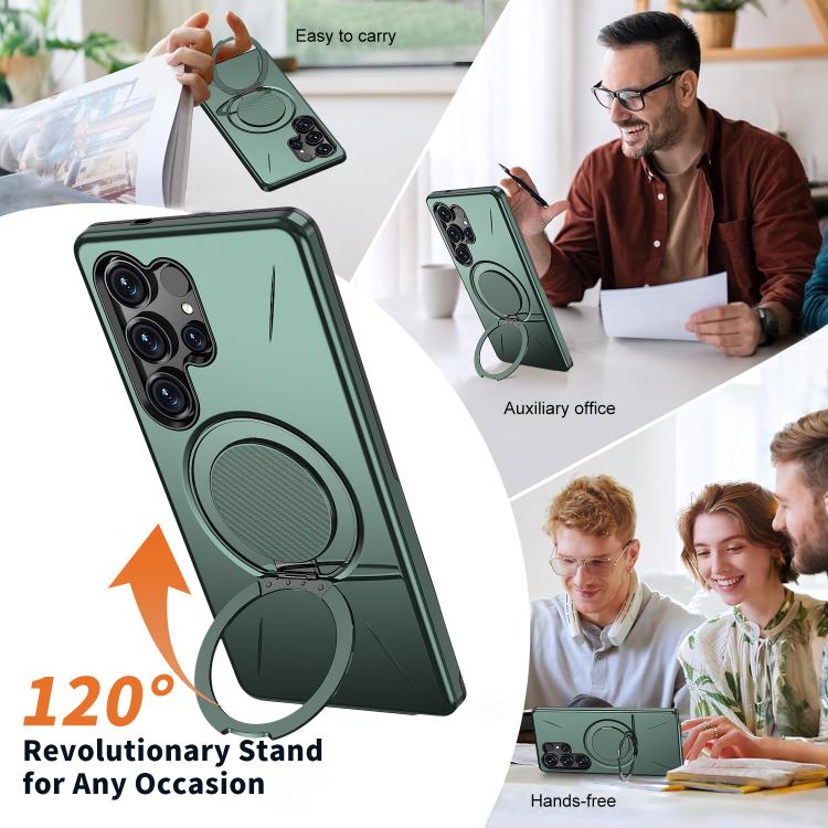 For Galaxy S23 Ultra 5G Kalebol Magnetic MagSafe Rotation Holder PC Phone Case(Grey Green)