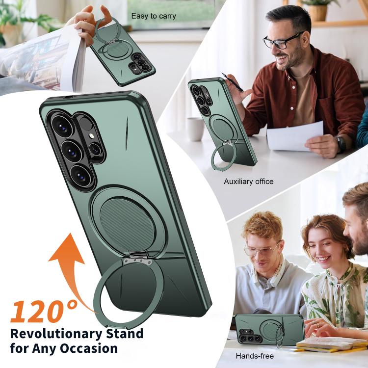 For Galaxy S26 Ultra 5G Kalebol Magnetic MagSafe Rotation Holder PC Phone Case(Grey Green)