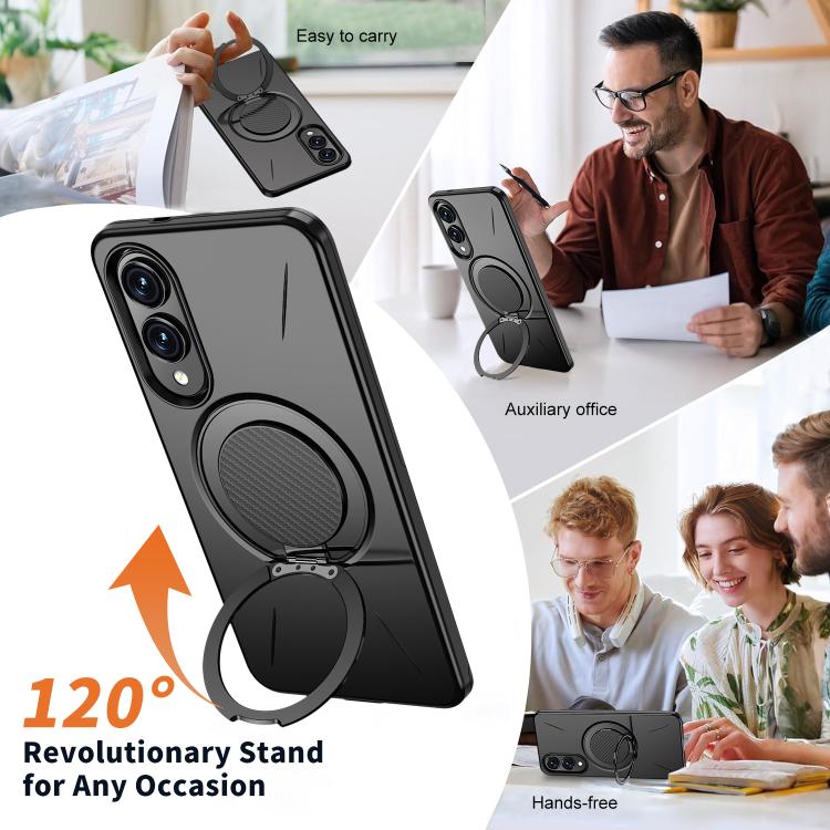 For Galaxy S25 Edge 5G Kalebol Magnetic MagSafe Rotation Holder PC Phone Case(Black)