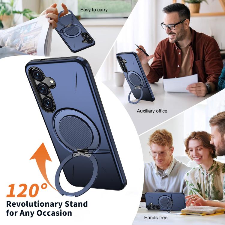 For Galaxy S25 5G Kalebol Magnetic MagSafe Rotation Holder PC Phone Case(Blue)