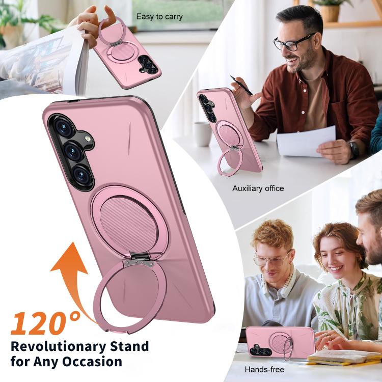 For Samsung Galaxy S24 5G Kalebol Magnetic MagSafe Rotation Holder PC Phone Case(Pink)