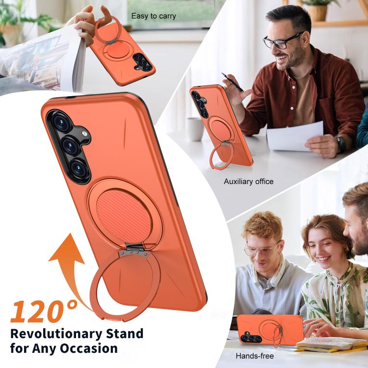 For Galaxy S25+ 5G Kalebol Magnetic MagSafe Rotation Holder PC Phone Case(Orange)