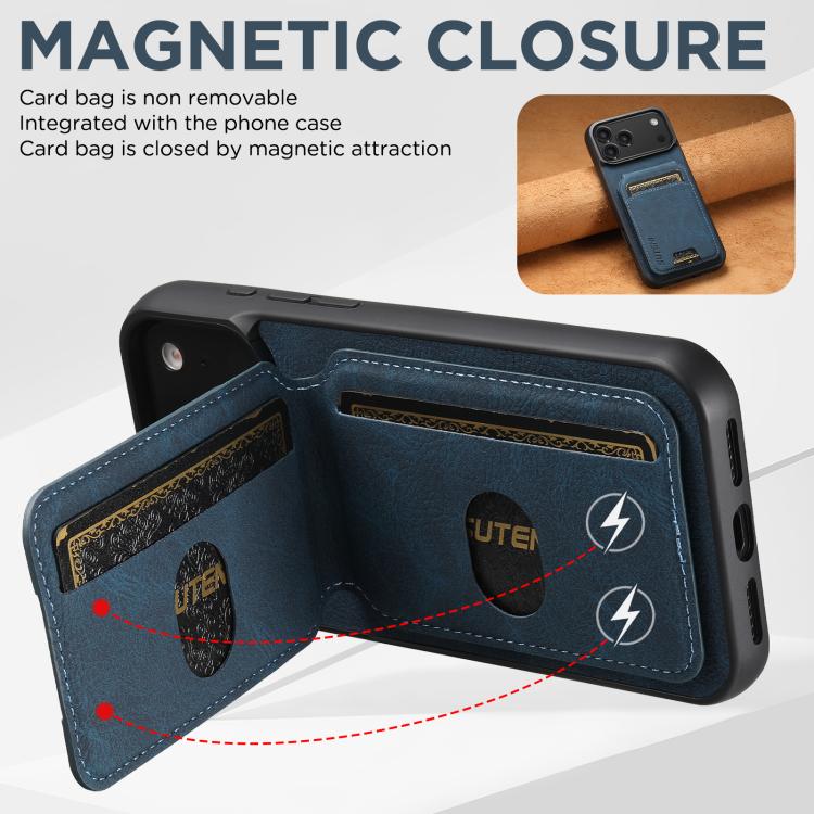 For iPhone 18 Pro Max Suteni H02 Litchi Leather Card Wallet Stand Back Phone Case(Blue)